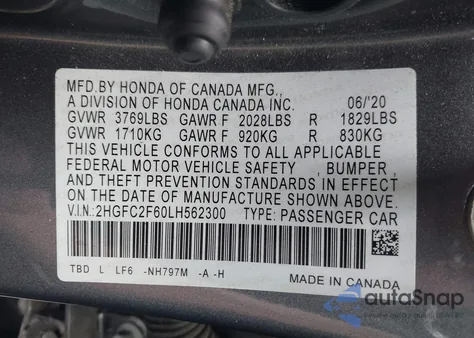 2020 Honda Civic Lx из США, поврежденный, VIN 2HGFC2F60LH562300